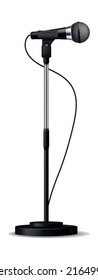 Concert microphone standing on pole. Realistic stage mic