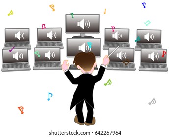 The concert of the orchestra which a computer plays.