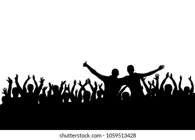 Concert, party. Applause crowd background silhouette, cheerful people. Funny cheering, isolated vector
