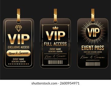 Concert, party or festival gold VIP event pass design template admit design template 
