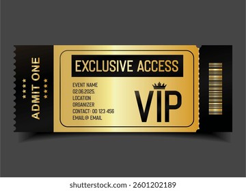 Concert, party or festival gold VIP full pass design template admit design template 