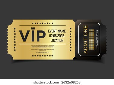 Concert, party or festival gold VIP pass design template admit design template 