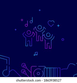 Konzert, Partygradientenlinie, Vektorsymbol, einfache Illustration auf dunkelblauem Hintergrund, musikalische Untergrenze.