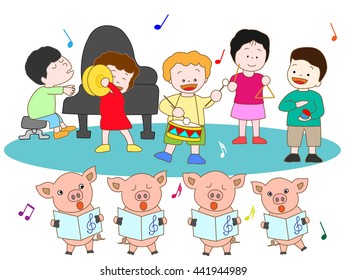 Concert of piglet and children