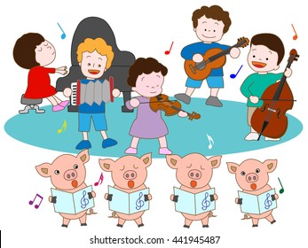 Concert of piglet and children