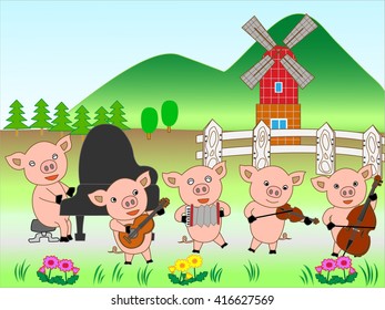 The concert of the piglet at the farm.