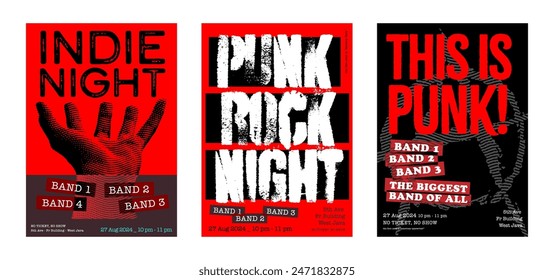 concert poster for cafe or pub event, indie music poster, punk rock night, and rock music, editable vector design, with grunge and paper texture background