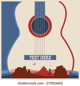 Concert Poster Of Music Festival.Vector Country Music Background With Guitar