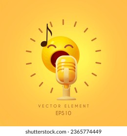 Concert retro vocal microphone with singing face and notes. Music, sound, sing and radio design elenemt. Music icon.