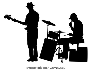 Concert of rock band on a white background