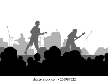 Concert of rock band on a white background