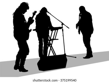 Concert of rock band on a white background