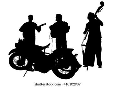 Concert of rock band on a white background