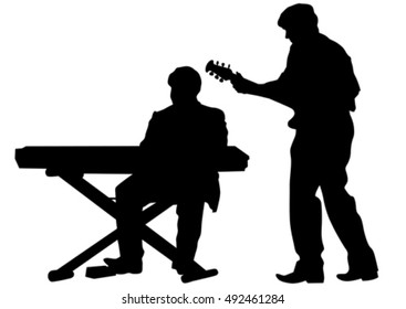 Concert of rock band on a white background