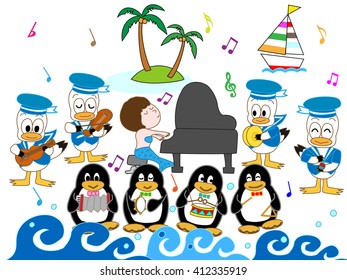 The concert of a sailor and the penguin of a mermaid and the gull.