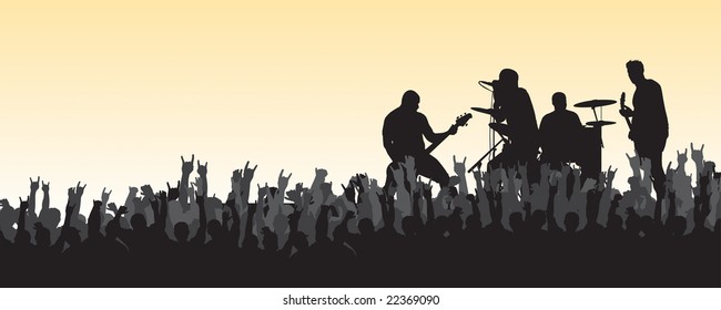 Concert silhouette with crowd rocking out, perfect for backgrounds.