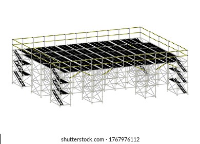 Concert stage, built with blue background scaffolding.