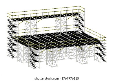 Concert stage, built with blue background scaffolding.