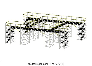 Concert stage, built with blue background scaffolding.