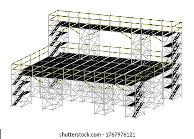 Concert stage, built with blue background scaffolding.