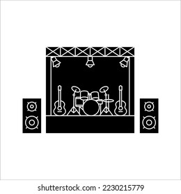 Concert stage icon. Scene, event equipment rental sign. Thin linear logo for concert, music festival. Vector illustration on white background.