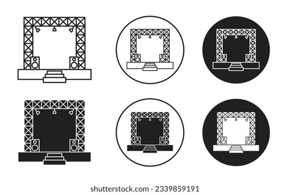 concert stage icon set. event or music show stage vector symbol. public performance stage icons in black filled and outlined style. suitable for mobile app, and website UI design.