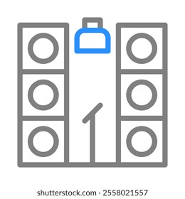 Concert stage line icon with speakers, microphone, and spotlight. Concept of performance, entertainment, and music.