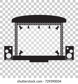 Concert stage and musical equipment simple flat design.