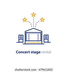 Concert Stage Rental Services, Mobile Podium, Entertainment Show, Music Festival Organization, Vector Line Icon