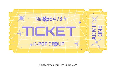 Concert ticket decorated with elements in y2k style. Ticket to a K-pop group concert. Vector illustration isolated on white background