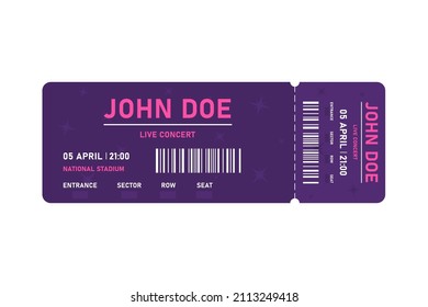 Concert ticket. Concert ticket template isolated on white background. Vector