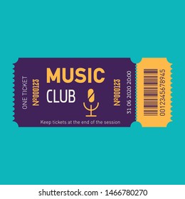 Concert ticket template. Concert, party or festival ticket design template with people crowd on background. Vector