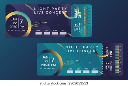 Concert ticket template. Concert, party or festival ticket and boarding pass design template with gradient background