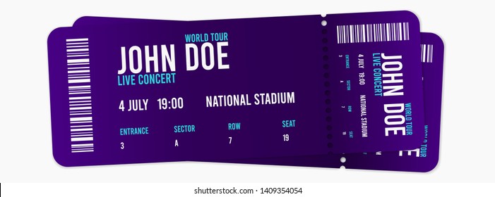 Concert ticket vector template. Concert, party or festival ticket design template. Vector illustration