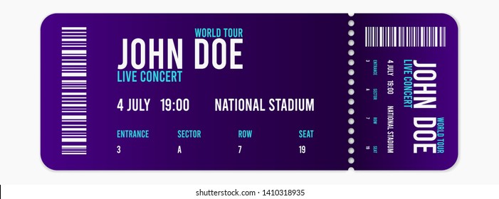 Concert ticket vector template. Concert, party or festival ticket design template. Vector illustration