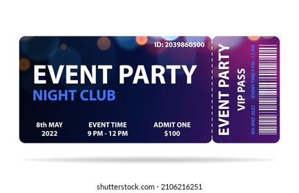 Concert ticket vector template. Concert, party or festival ticket design template. Vector illustration
