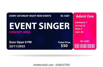 Konzert-Ticket Vektor Vorlage. Design-Vorlage für Konzert-, Party- oder Festivaltickets. Vektorgrafik
