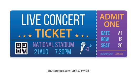 Plantilla de Vector de entradas de concierto. Plantilla de diseño de entradas para conciertos, fiestas o festivales. Ilustración vectorial