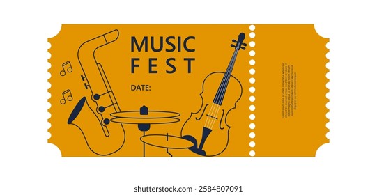 Concert tickets template. Concert, party, disco or festival ticket design template. Entrance to the event.