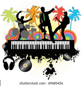 Concert under the palm-grunge background