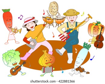 The concert of vegetables and the farmer.