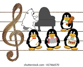 Concert of a white bear and the penguin