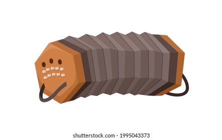 Concertina, keyboard free-reed music instrument with bellows. Realistic colored flat vector illustration isolated on white background