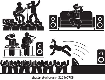 Concerts and entertainment icons set