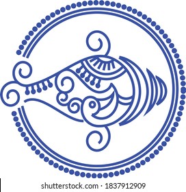 Conch designs. Kolam, or Paisley vector line art. Bengal art India. for textile printing, logo, wallpaper.