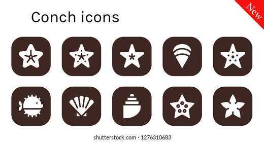  conch icon set. 10 filled conch icons. Simple modern icons about  - Starfish, Clam, Puffer fish, Shell