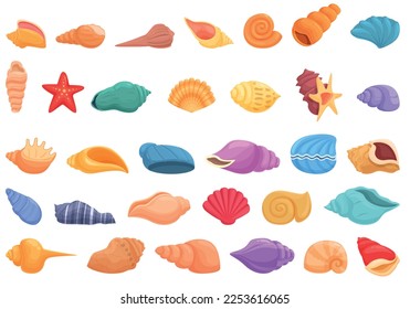 Conch icons set cartoon vector. Shell beach. Seashell nature