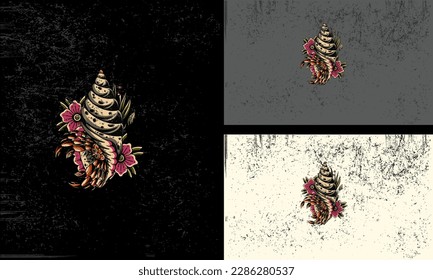 conch and red flowers vector illustration mascot design