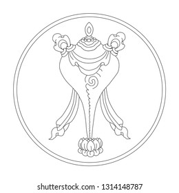 conch shell. eight auspicious symbols of buddhism. Valuable. Black and White Drawing
