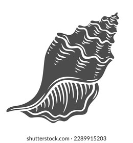 Conch shell glyph icon vector illustration. Stamp of sea snail with seashell, clam shell silhouette with spiral shape of wildlife from tropical ocean bottom, seashore sand beach and coral reef